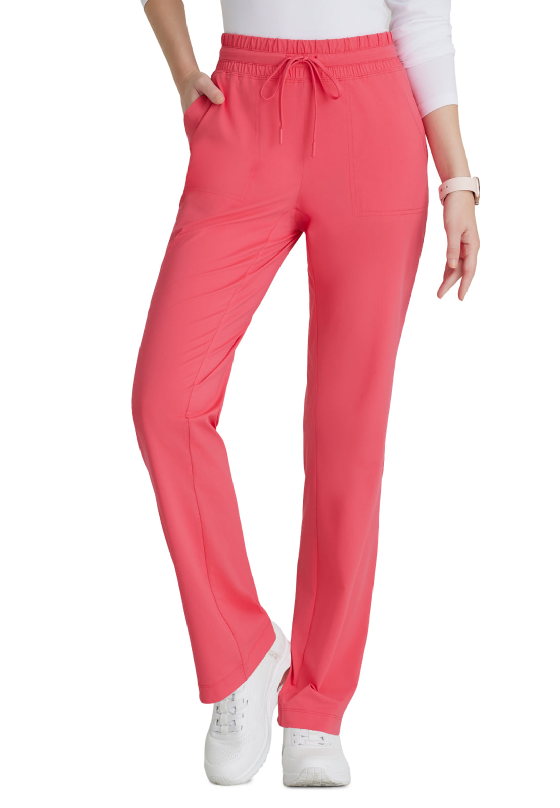 Women's Shirred Waistband Slim And Straight Reach Pant - SKP668 - Punch Pink