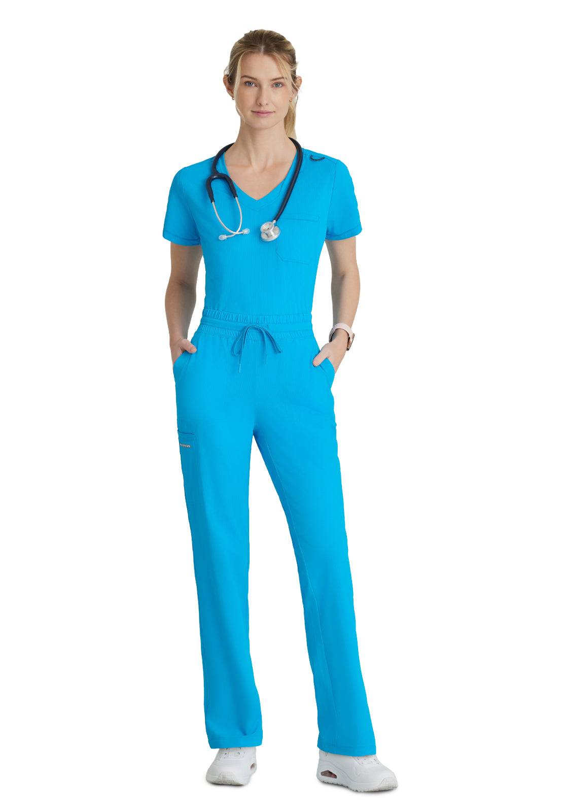 Women's Shirred Waistband Slim And Straight Reach Pant - SKP668 - Bold Azure