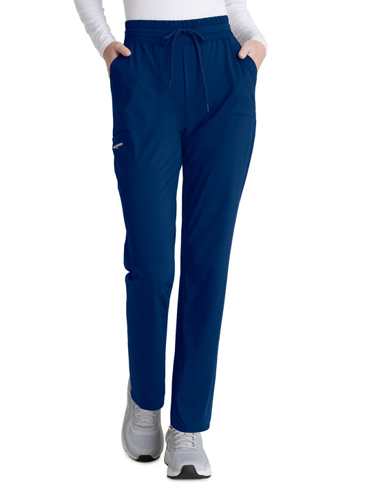 Women's Shirred Waistband Slim And Straight Reach Pant - SKP668 - Navy