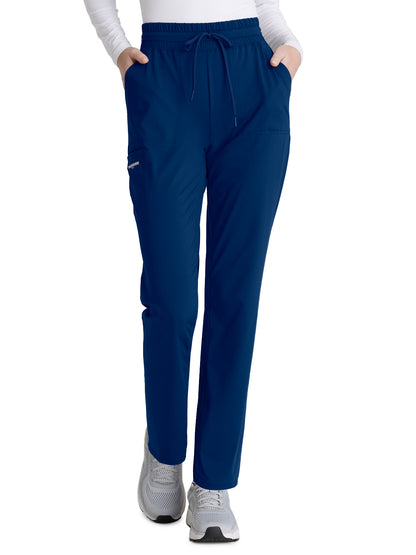 Women's Shirred Waistband Slim And Straight Reach Pant - SKP668 - Navy