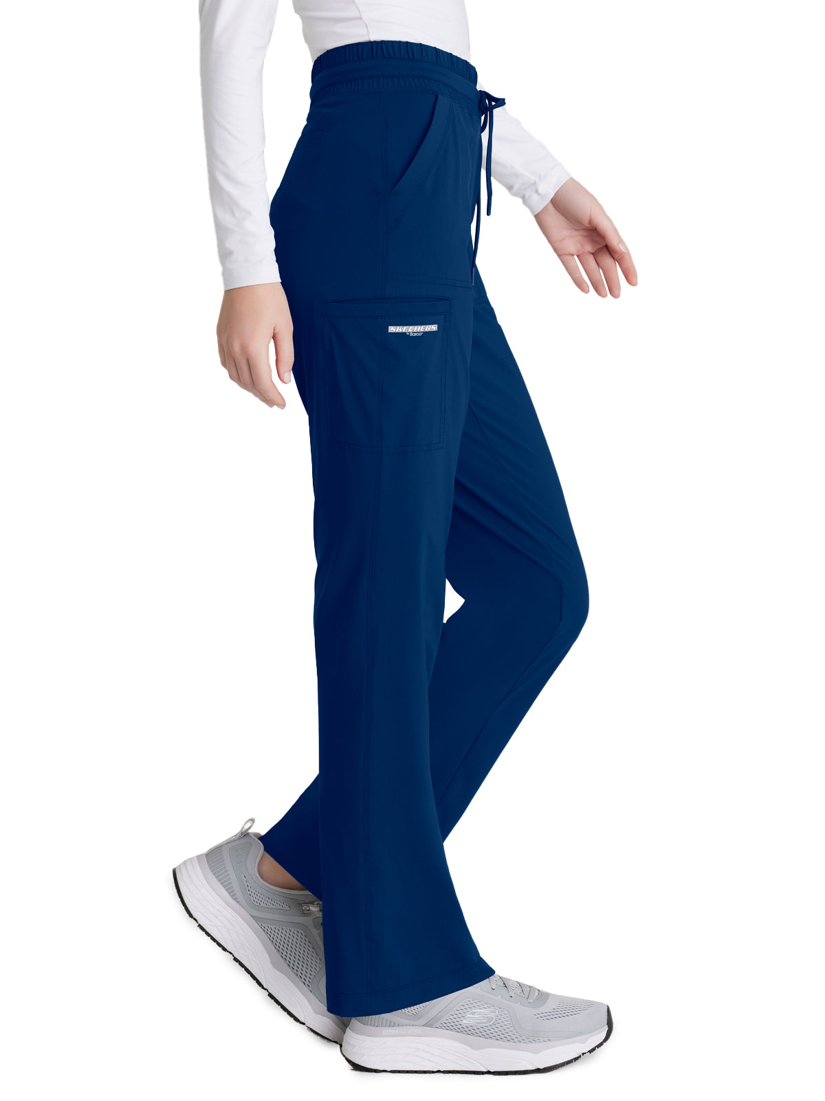 Women's Shirred Waistband Slim And Straight Reach Scrub Pant - SKP668 - Navy