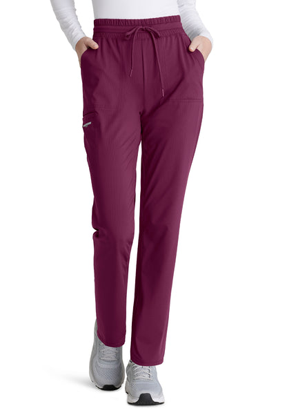 Women's Five-Pocket Shirred Waistband Reach Scrub Pant - SKP668 - Wine