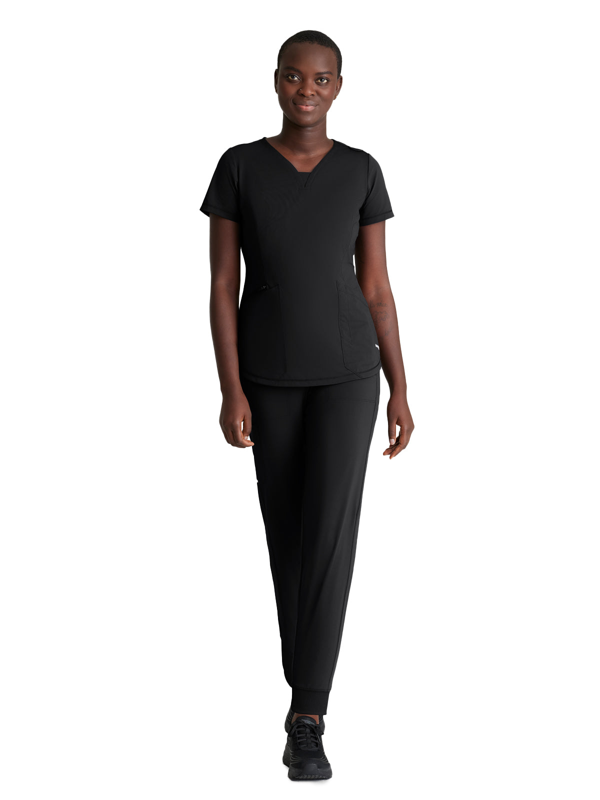 Women's 5 Pocket Ribbed Cuff Jogger Pace Scrub Pant - SKP669 - Black