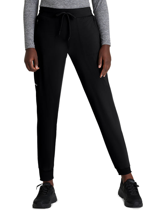 Women's 5 Pocket Ribbed Cuff Jogger Pace Pant - SKP669 - Black
