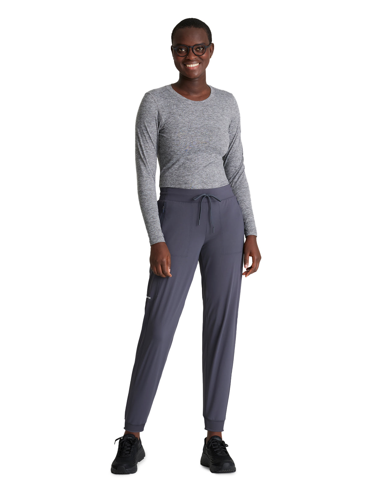 Women's 5 Pocket Ribbed Cuff Jogger Pace Scrub Pant - SKP669 - Pewter