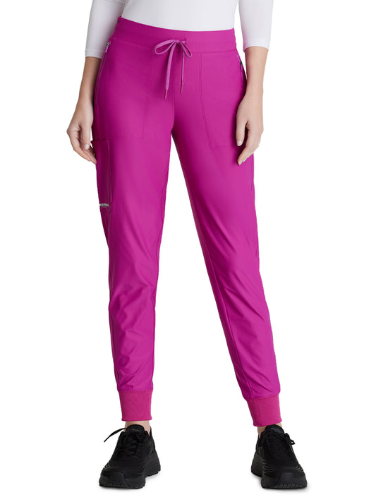 Women's 5 Pocket Ribbed Cuff Jogger Pace Scrub Pant - SKP669 - Deep Magenta