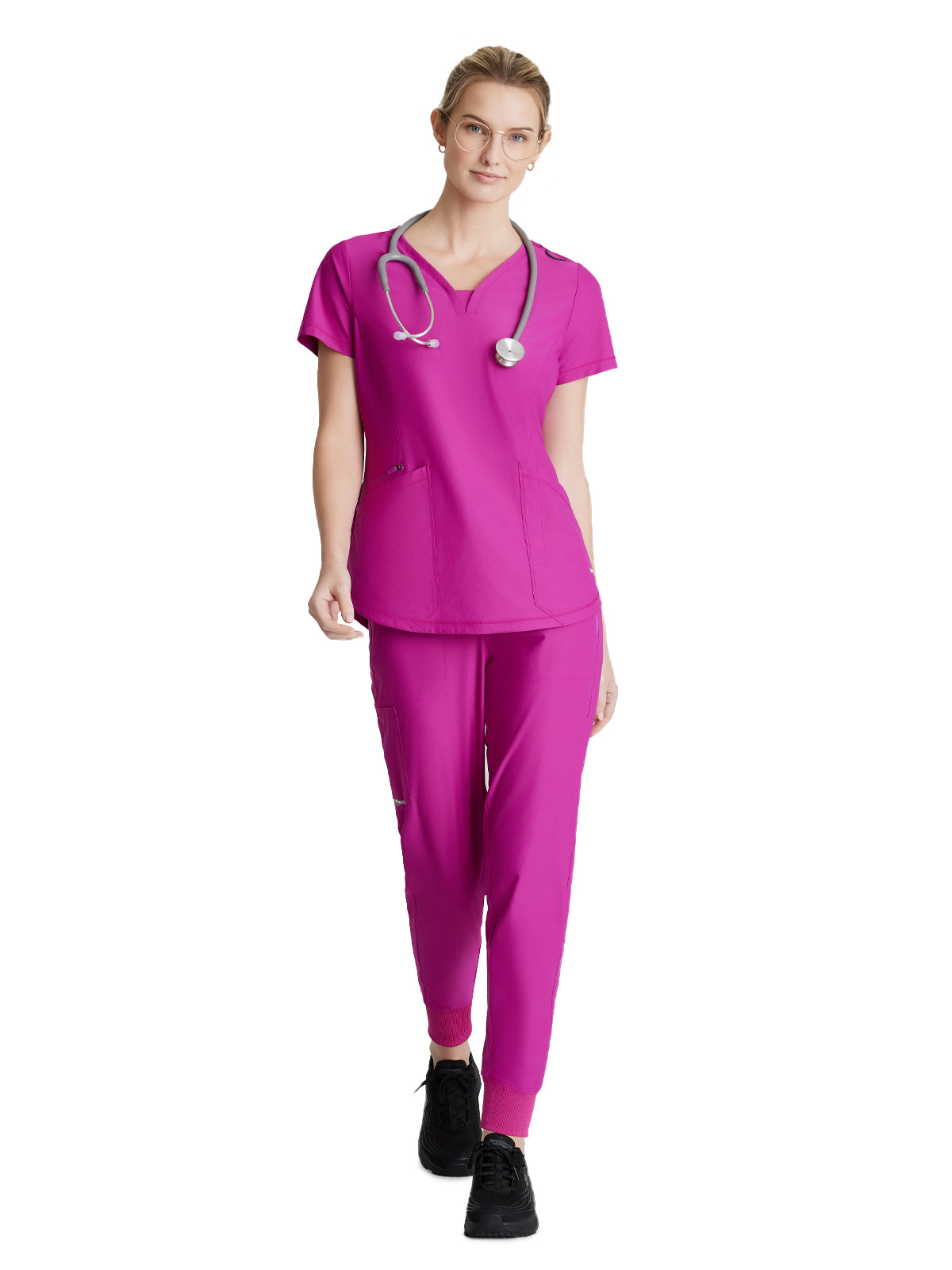 Women's 5 Pocket Ribbed Cuff Jogger Pace Scrub Pant - SKP669 - Deep Magenta