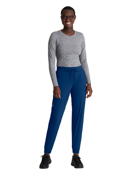 Women's 5 Pocket Ribbed Cuff Jogger Pace Scrub Pant - SKP669 - Navy