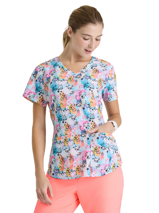 Women's Three-Pocket V-Neck Reliance Print Scrub Top - SKT021 - Bohemebark
