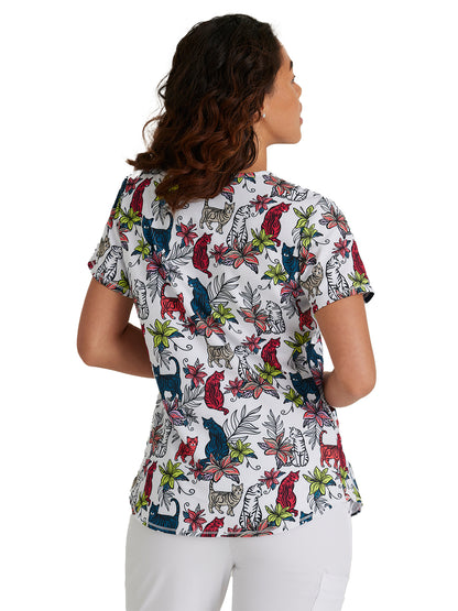 Women's Wrinkle Release Top - SKT021 - Tropical Kitty