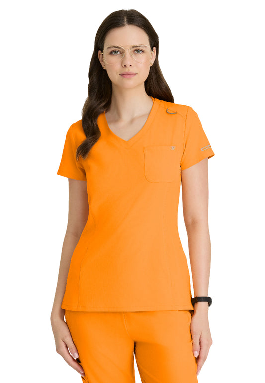 Women's One-Pocket V-Neck Dignity Tuck-In Scrub Top - SKT147 - Bright Marigold