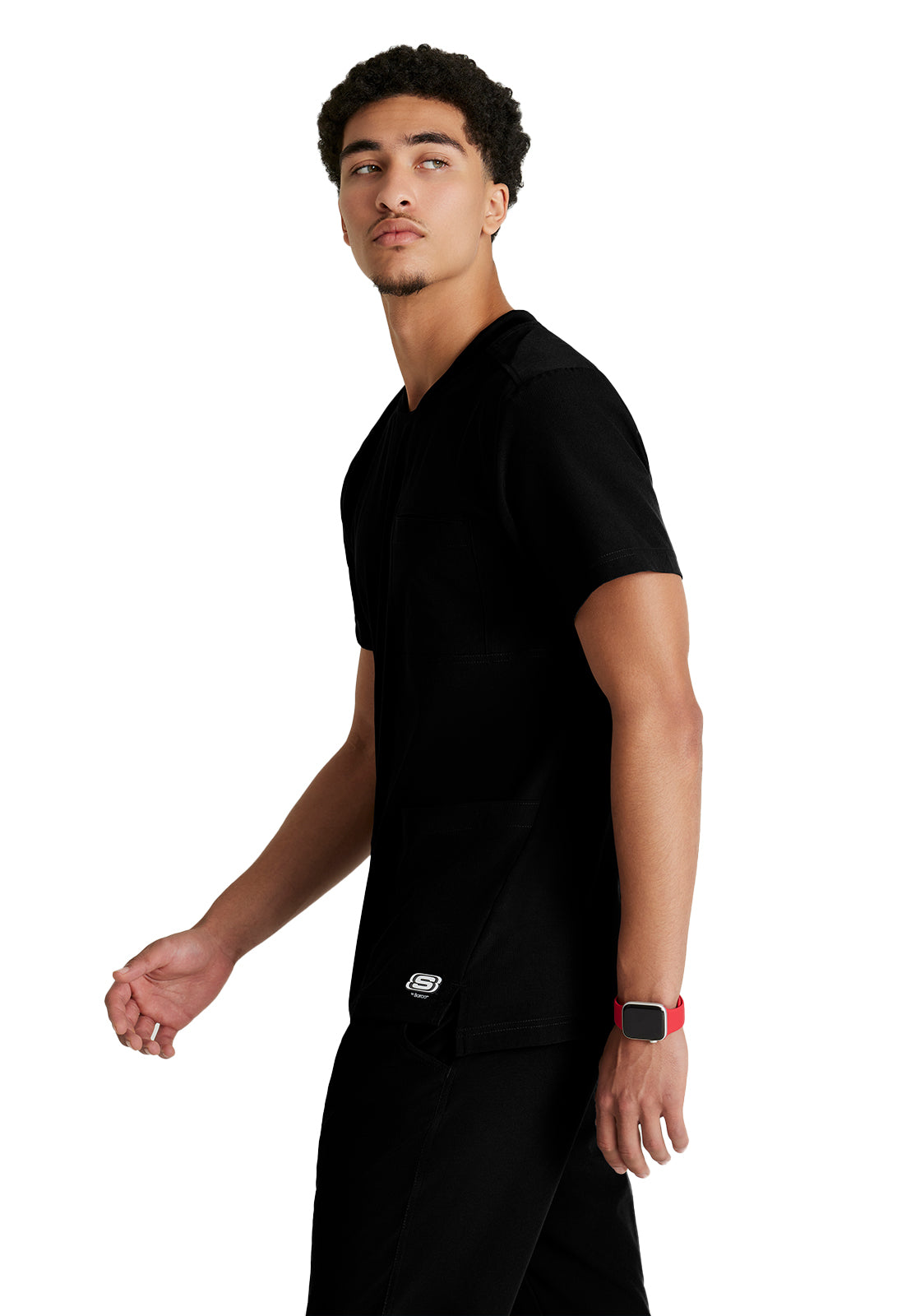 Men's Three-Pocket Round Neck Thesis Scrub Top - SKT193 - Black