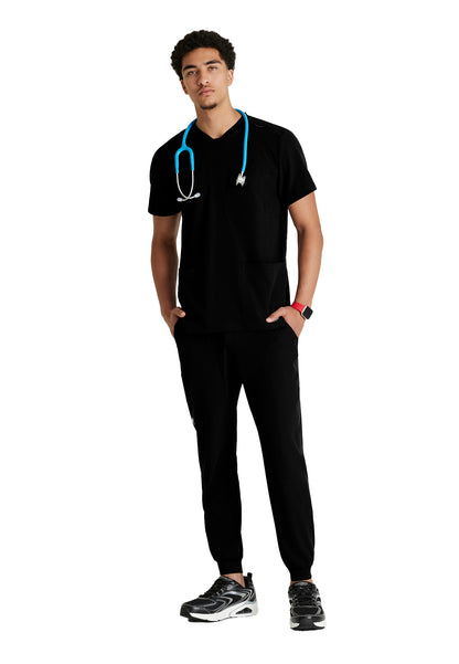 Men's Three-Pocket Round Neck Thesis Scrub Top - SKT193 - Black