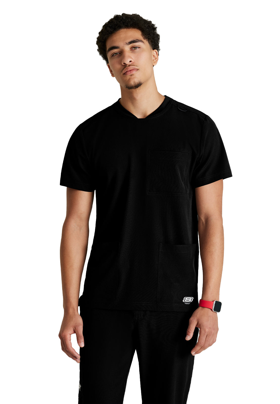 Men's Three-Pocket Round Neck Thesis Scrub Top - SKT193 - Black