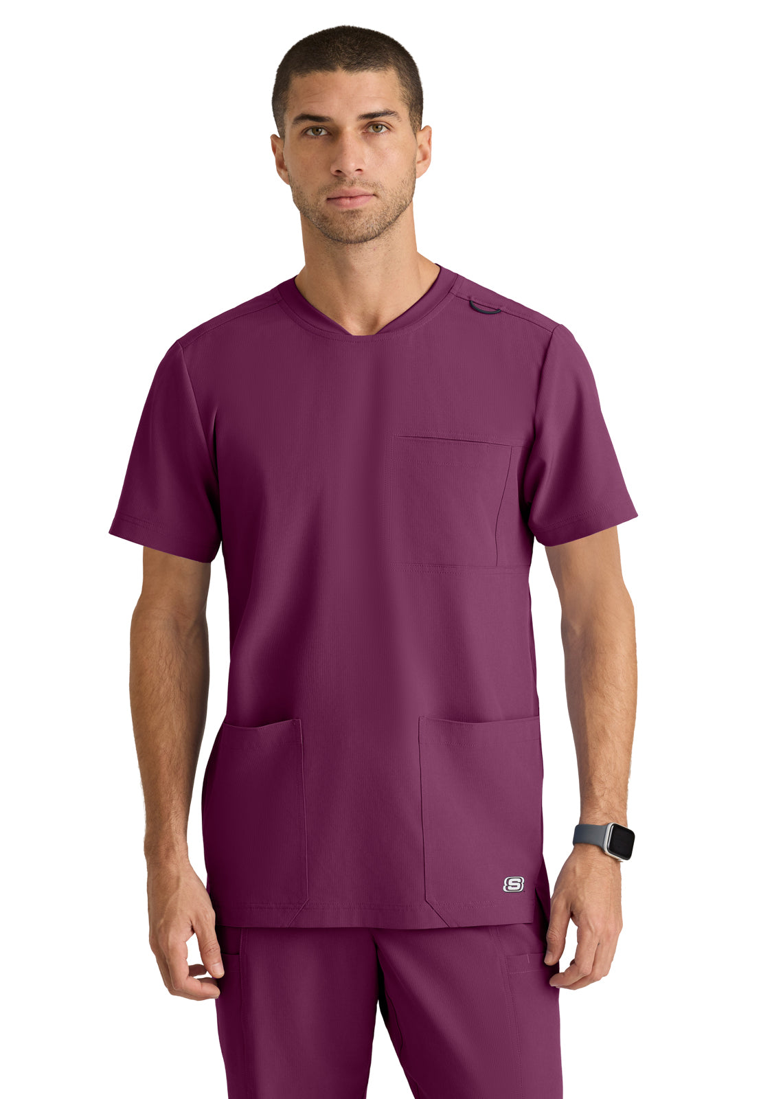 Men's Three-Pocket Round Neck Thesis Scrub Top - SKT193 - Wine