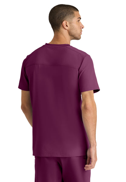 Men's Three-Pocket Round Neck Thesis Scrub Top - SKT193 - Wine