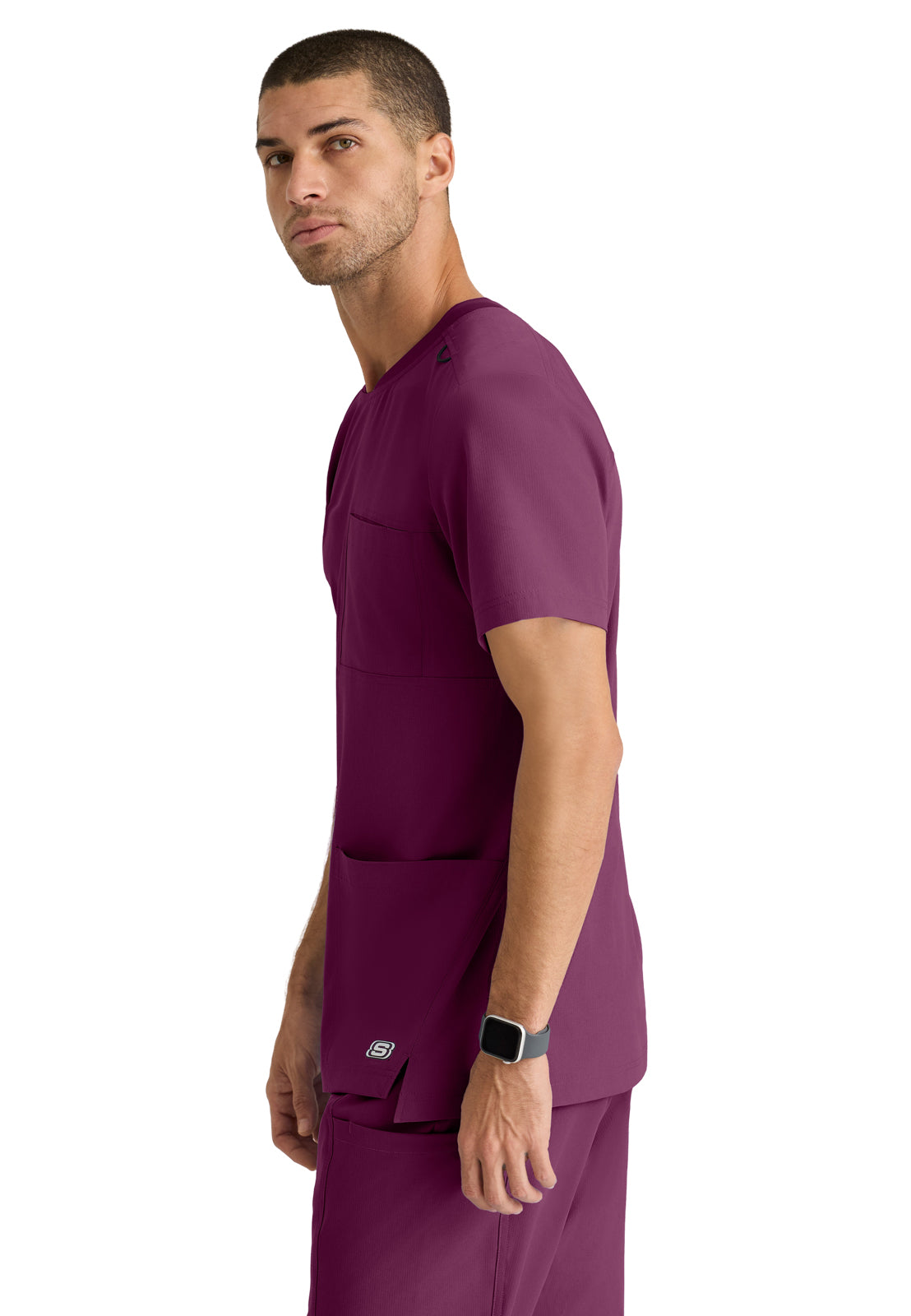 Men's Three-Pocket Round Neck Thesis Scrub Top - SKT193 - Wine