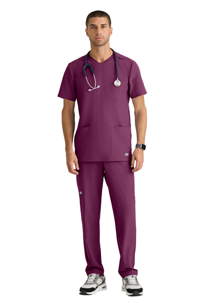 Men's Three-Pocket Round Neck Thesis Scrub Top - SKT193 - Wine