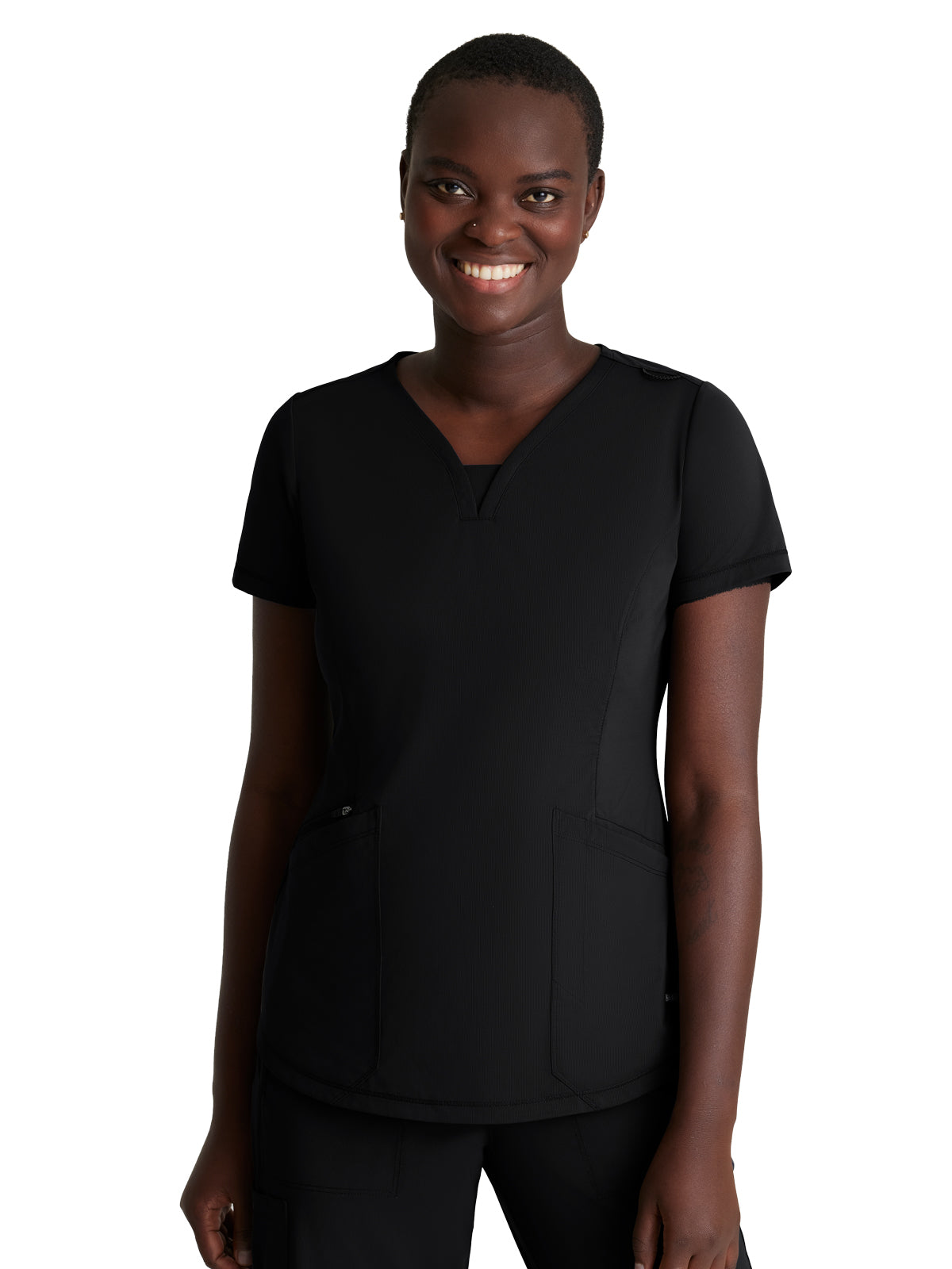 Women's 3 Pocket Gusset V-Neck Serene Scrub Top - SKT220 - Black