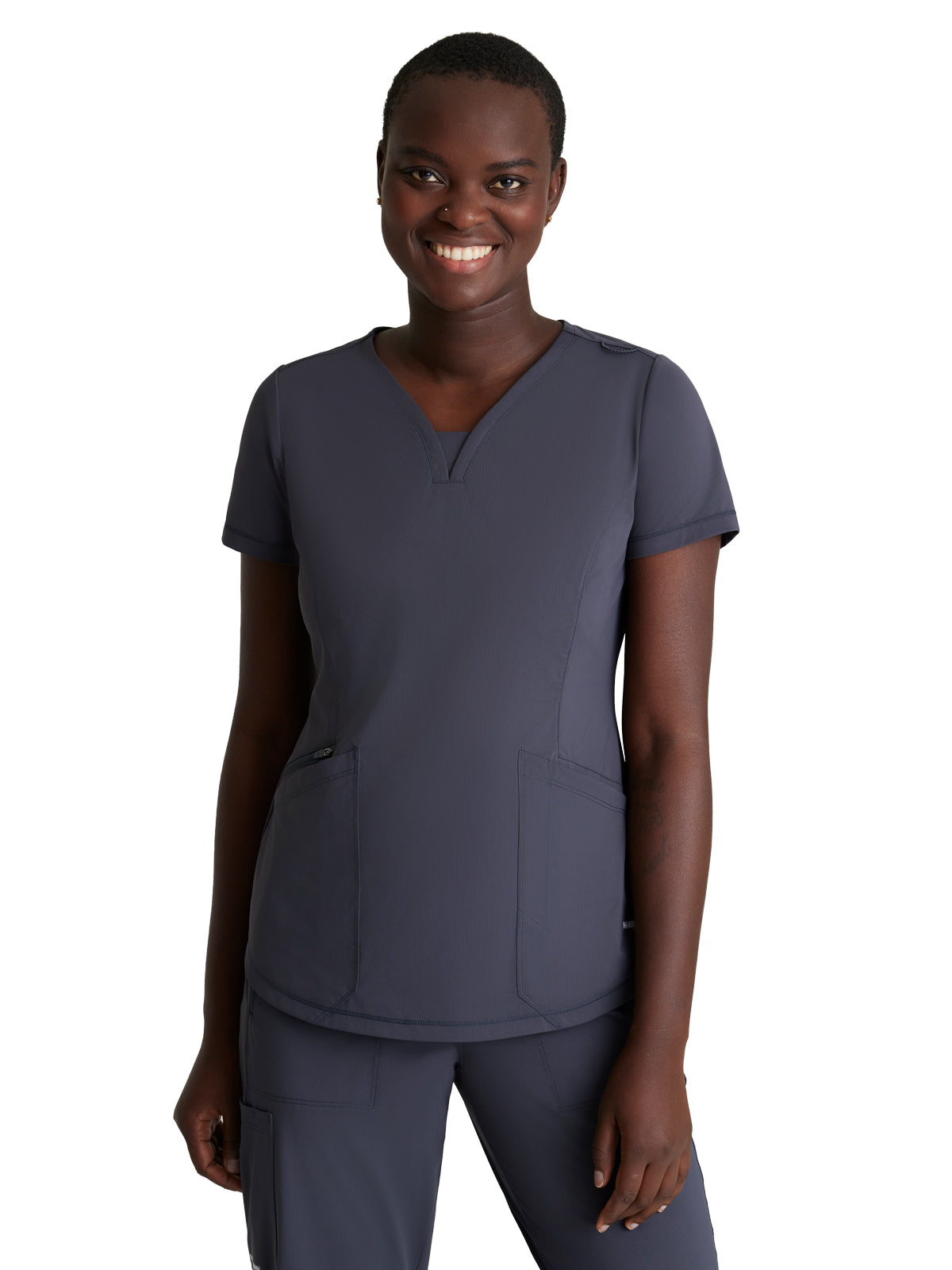 Women's Three-Pocket V-Neck Serene Scrub Top - SKT220 - Pewter