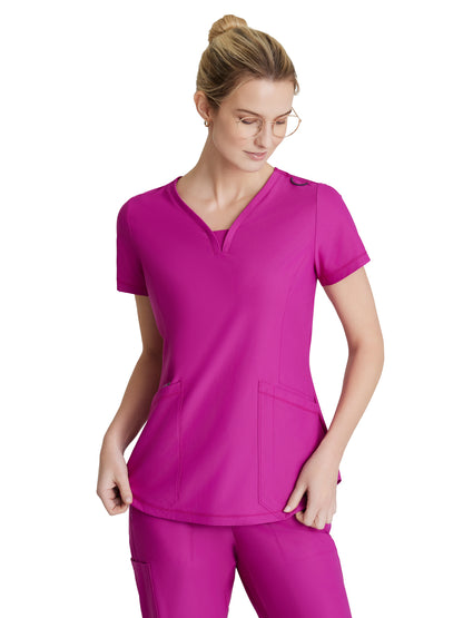 Women's 3 Pocket Gusset V-Neck Serene Scrub Top - SKT220 - Deep Magenta