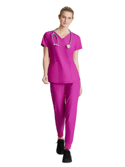 Women's 3 Pocket Gusset V-Neck Serene Scrub Top - SKT220 - Deep Magenta