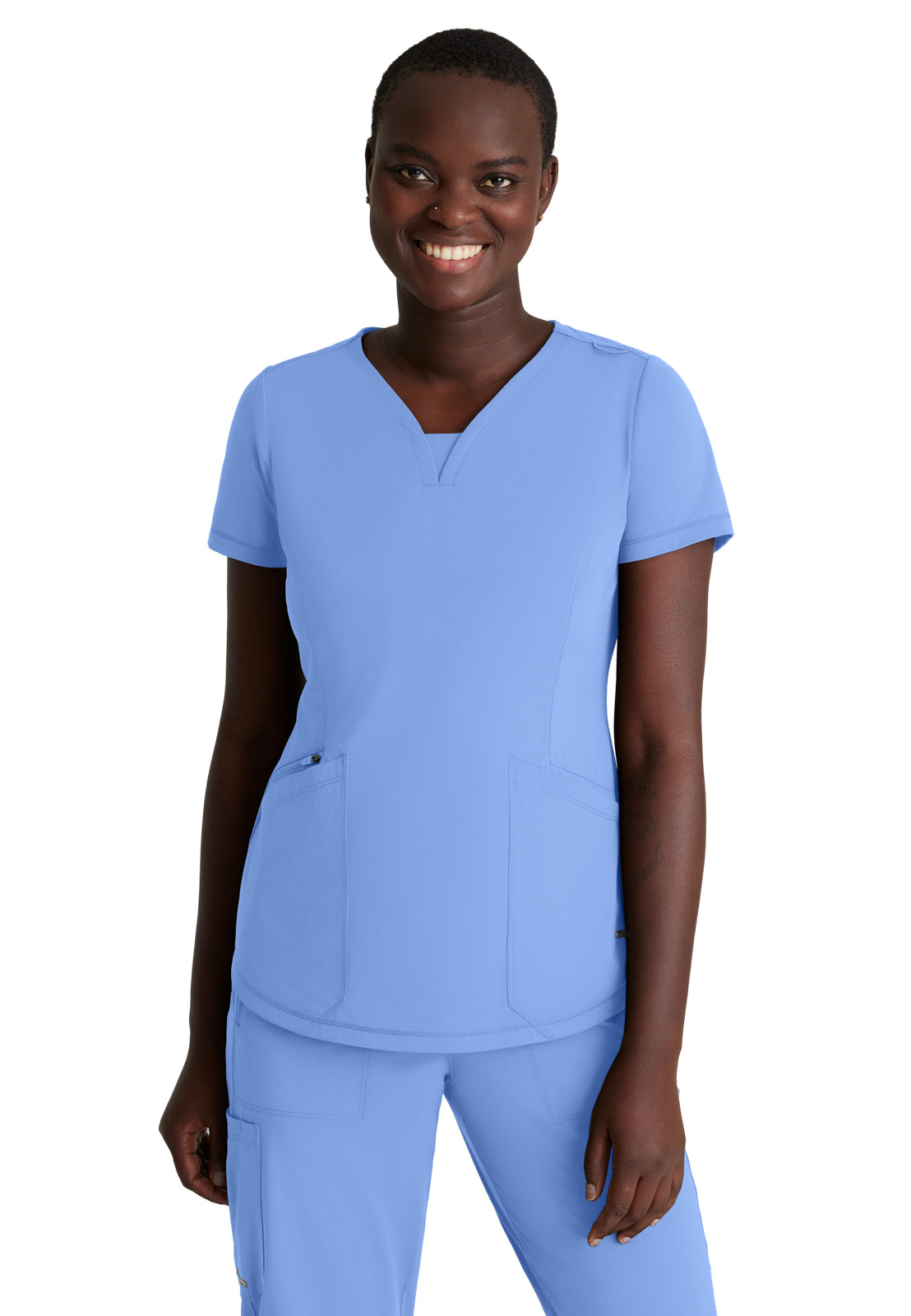 Women's 3 Pocket Gusset V-Neck Serene Scrub Top - SKT220 - Ciel Blue