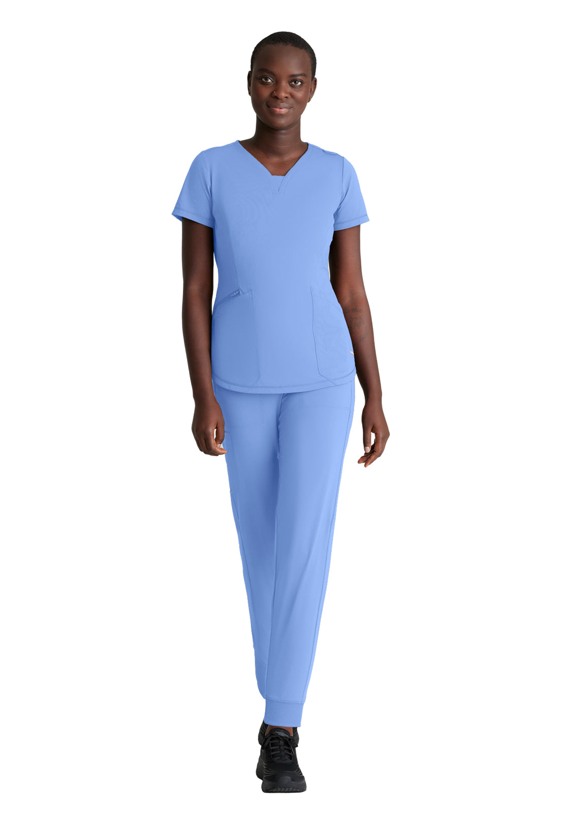 Women's 3 Pocket Gusset V-Neck Serene Scrub Top - SKT220 - Ciel Blue