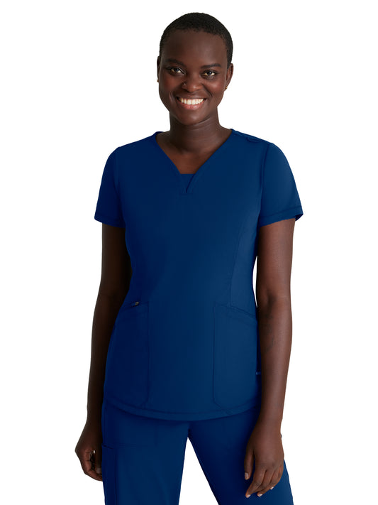 Women's 3 Pocket Gusset V-Neck Serene Scrub Top - SKT220 - Navy