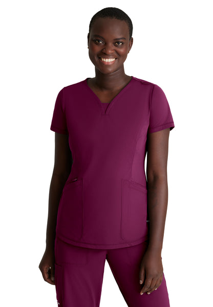 Women's Three-Pocket V-Neck Serene Scrub Top - SKT220 - Wine