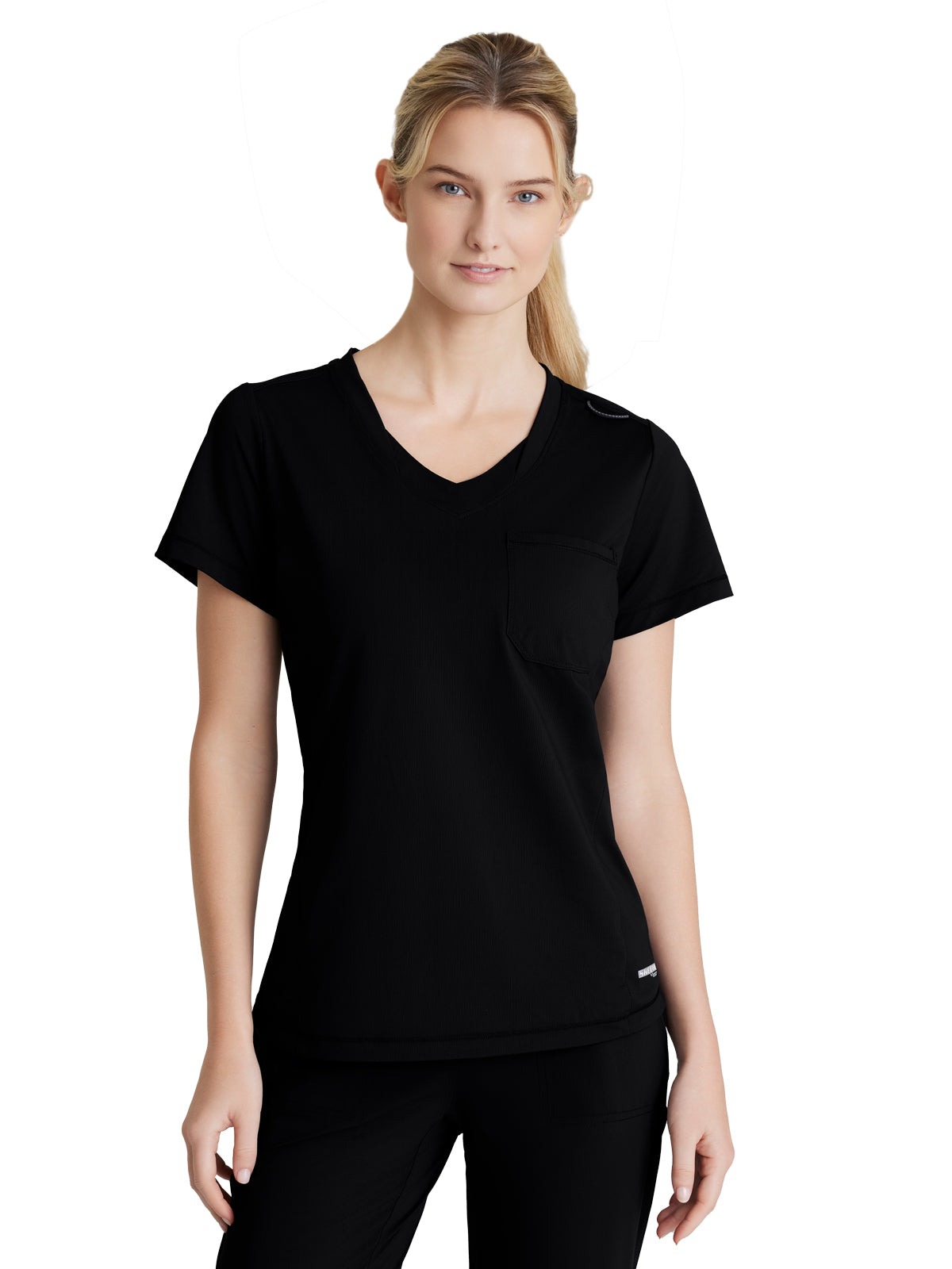 Women's One-Pocket Curved Neck Flow Scrub Top - SKT221 - Black