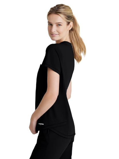 Women's 1 Pocket Tulip Hem Flow Scrub Top - SKT221 - Black