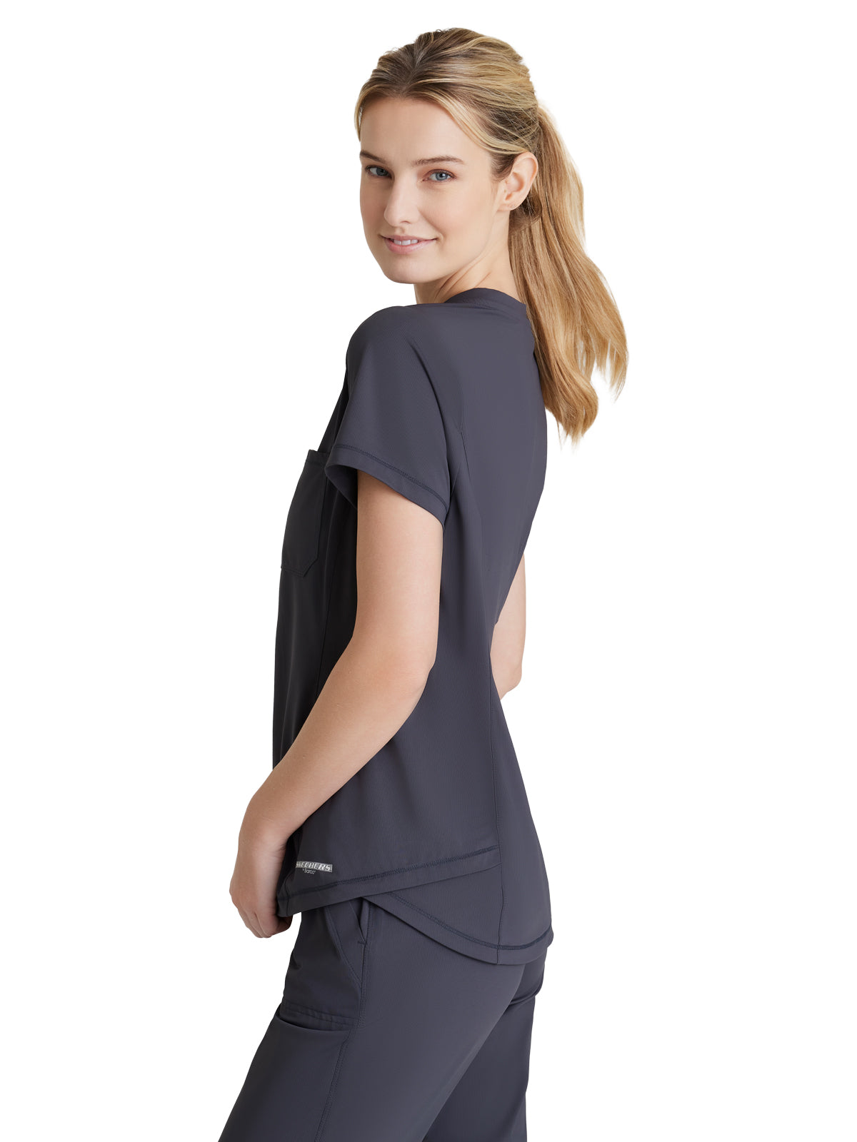 Women's 1 Pocket Tulip Hem Flow Scrub Top - SKT221 - Pewter