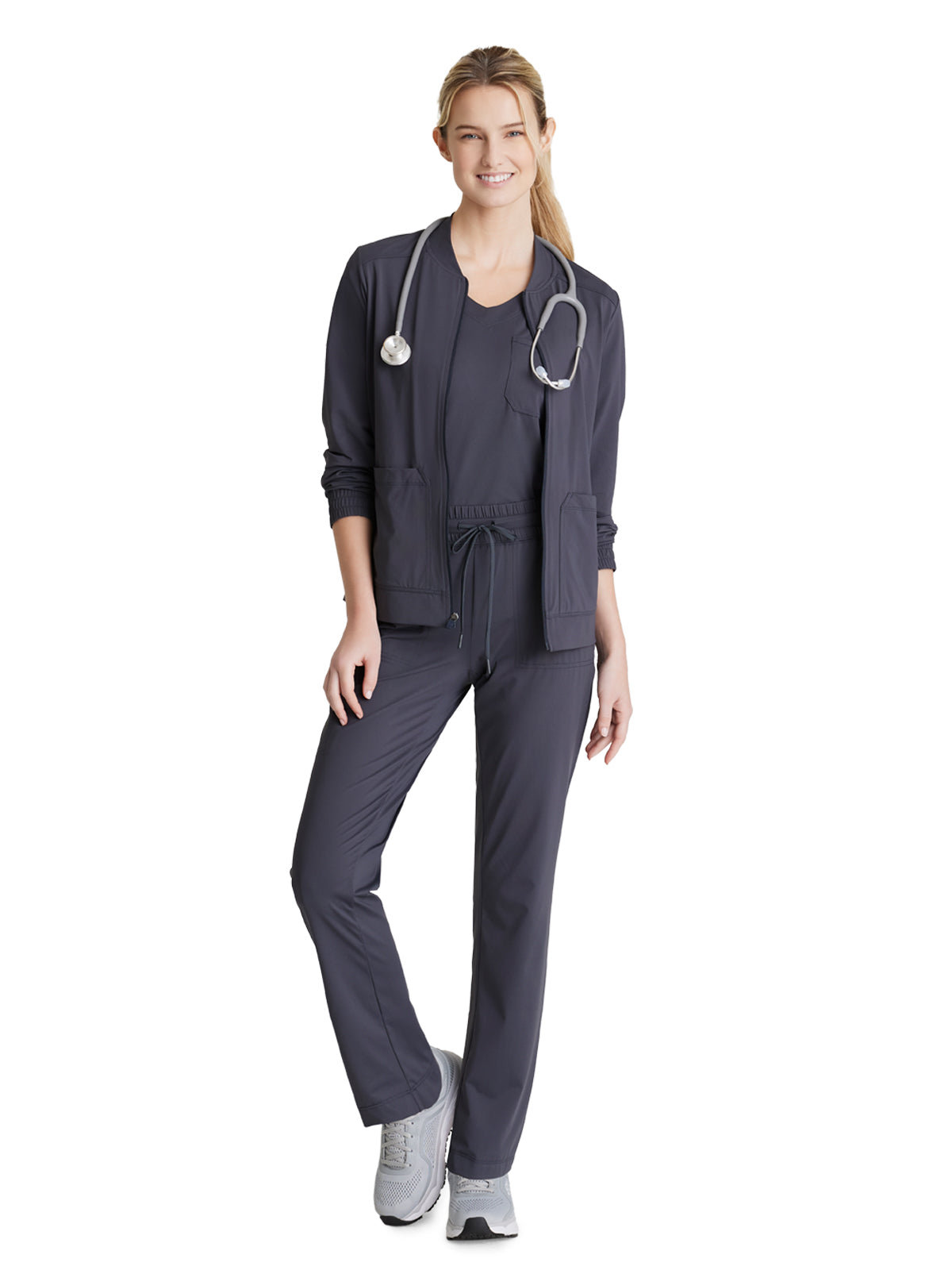 Women's 1 Pocket Tulip Hem Flow Scrub Top - SKT221 - Pewter