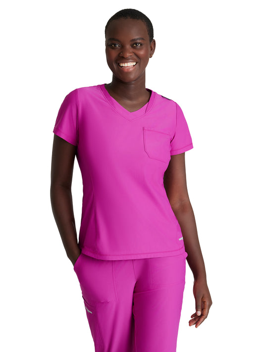 Women's 1 Pocket Tulip Hem Flow Scrub Top - SKT221 - Deep Magenta