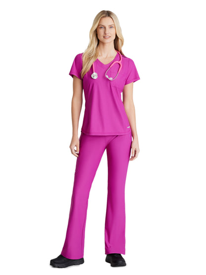 Women's 1 Pocket Tulip Hem Flow Scrub Top - SKT221 - Deep Magenta