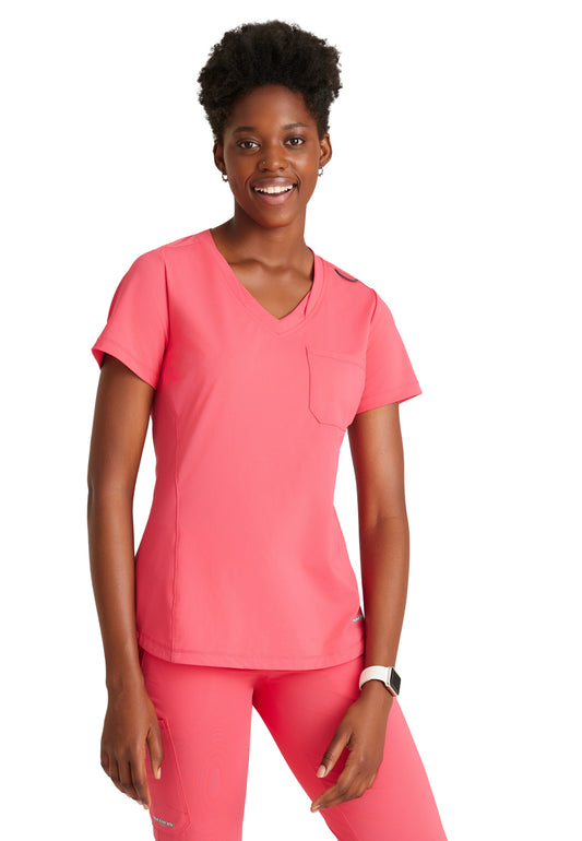 Women's 1 Pocket Tulip Hem Flow Scrub Top - SKT221 - Punch Pink