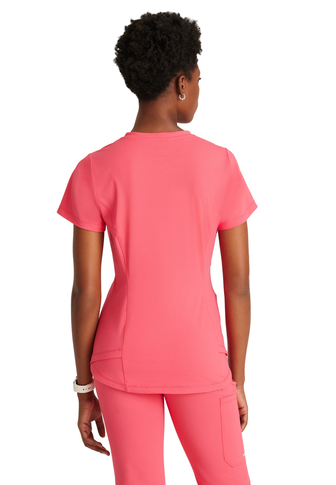 Women's 1 Pocket Tulip Hem Flow Scrub Top - SKT221 - Punch Pink