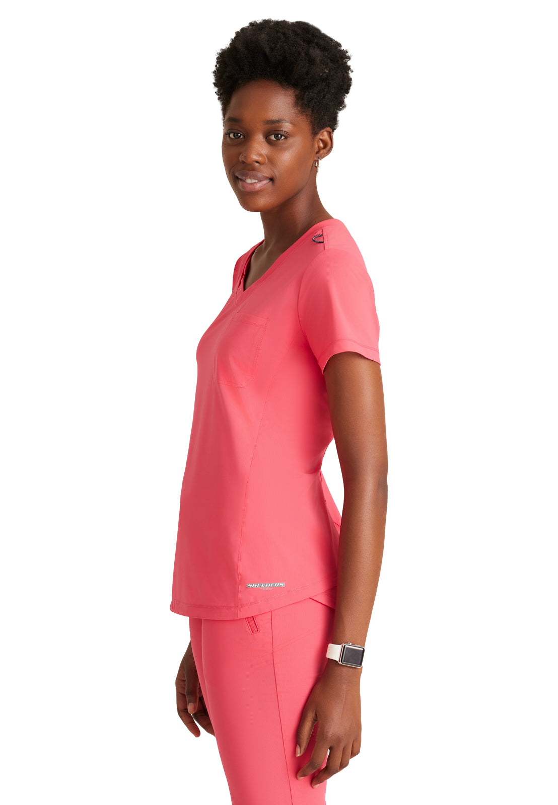 Women's 1 Pocket Tulip Hem Flow Scrub Top - SKT221 - Punch Pink