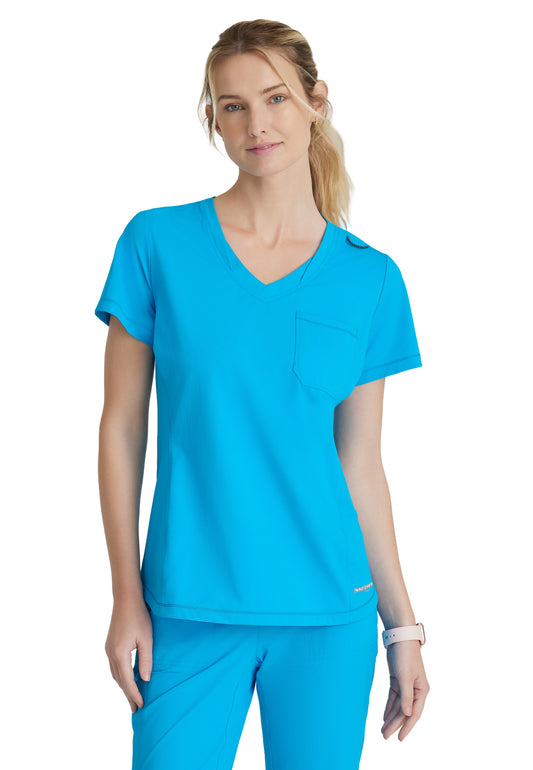 Women's 1 Pocket Tulip Hem Flow Top - SKT221 - Bold Azure