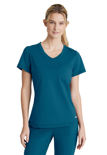Women's One-Pocket Curved Neck Flow Scrub Top - SKT221 - Bahama