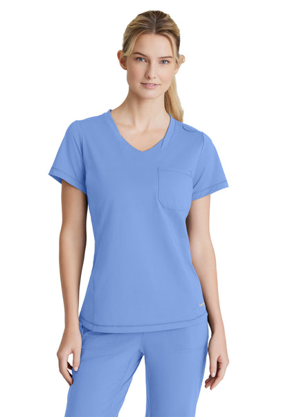 Women's 1 Pocket Tulip Hem Flow Scrub Top - SKT221 - Ciel Blue