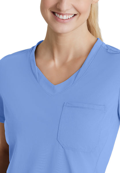 Women's 1 Pocket Tulip Hem Flow Scrub Top - SKT221 - Ciel Blue