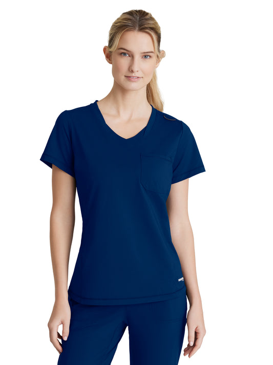 Women's 1 Pocket Tulip Hem Flow Scrub Top - SKT221 - Navy