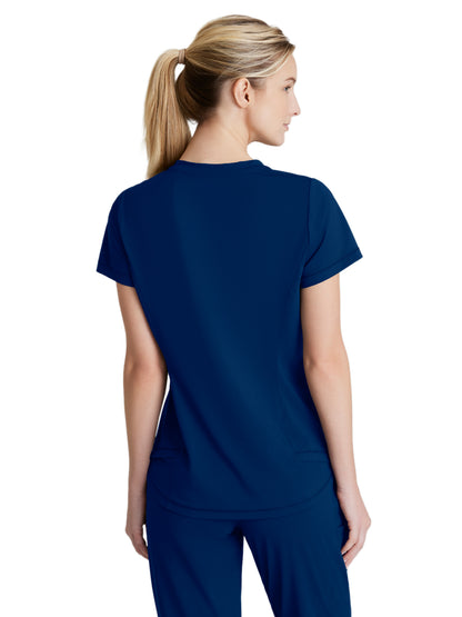 Women's 1 Pocket Tulip Hem Flow Scrub Top - SKT221 - Navy