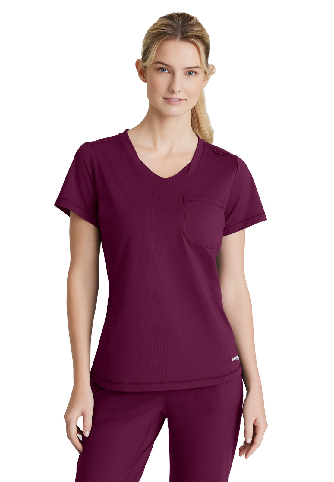 Women's 1 Pocket Tulip Hem Flow Top - SKT221 - Wine