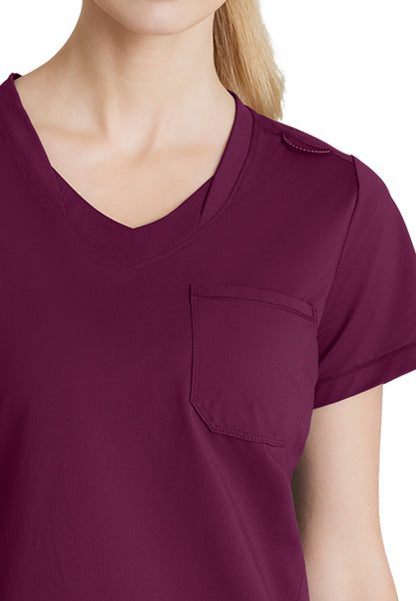 Women's 1 Pocket Tulip Hem Flow Top - SKT221 - Wine