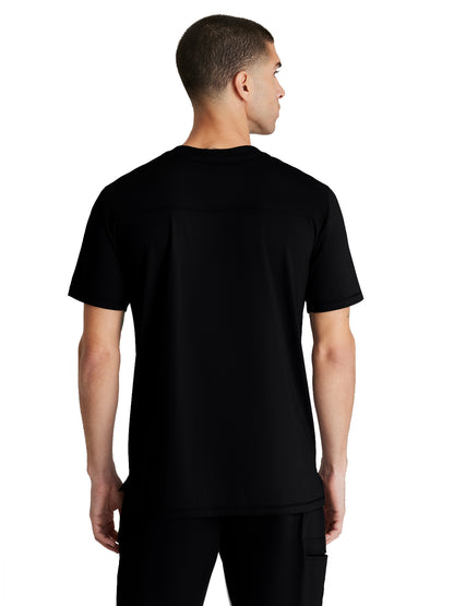 Men's Single Pocket Curved Neck Flex Scrub Top - SKT229 - Black