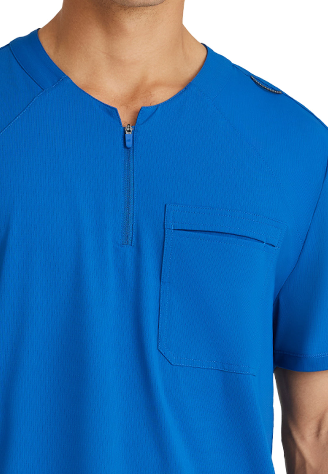 Men's Single Pocket Curved Neck Flex Scrub Top - SKT229 - New Royal