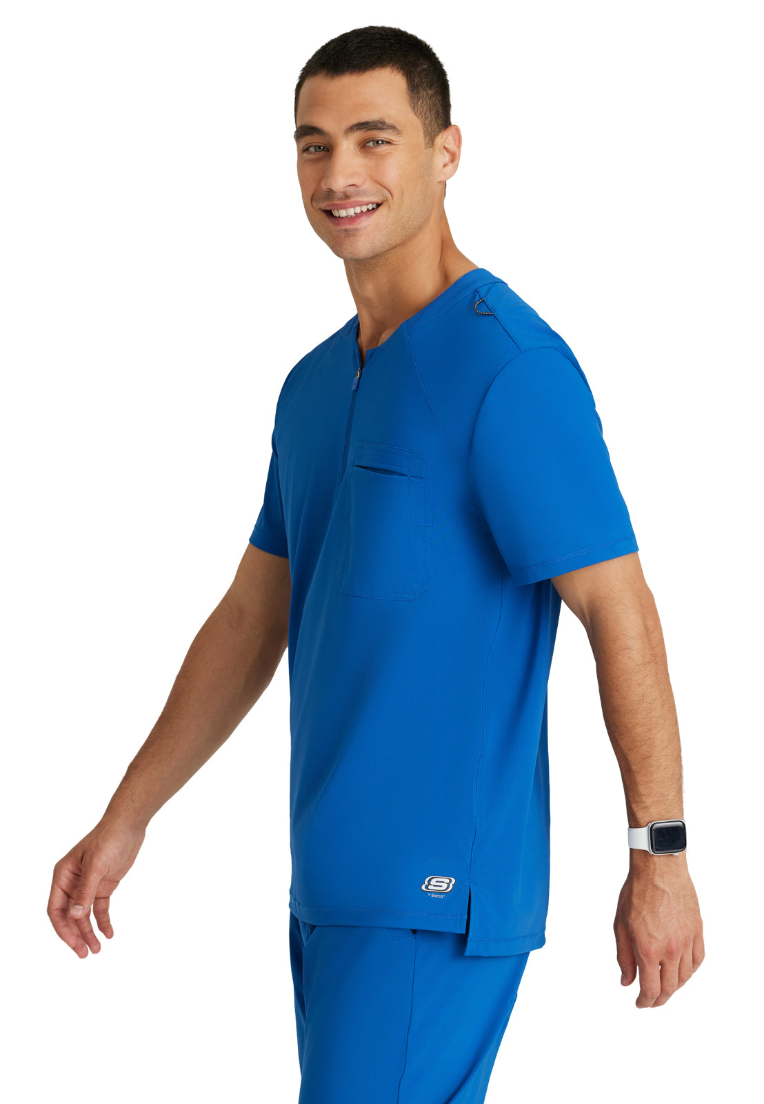 Men's Single Pocket Curved Neck Flex Scrub Top - SKT229 - New Royal